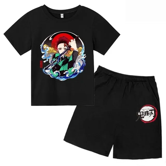 thumbnail image 1 of Conjunto de camiseta y pantalones cortos con estampado de Kamado Nezuko de Demon Slayer para adolescentes y niños, ropa de manga corta para niños y niñas, 1 of 5