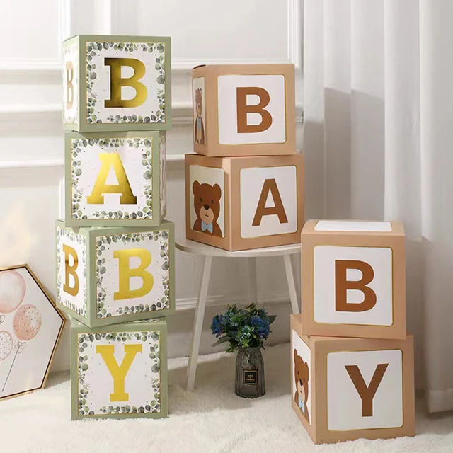 82 PCS Baby Shower Decorations for Boy Girl Kit - Transparent Baby Block  Balloon Box Includes BABY, Alphabet Letters White Sage Green Gold Balloons