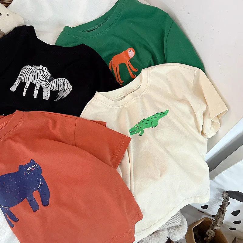 Summer Boys T-shirts Animal Pattern Baby Boys Short Sleeve Tops Kids Tees Loose Fashion Trendy Childrens O-neck T-shirt 3