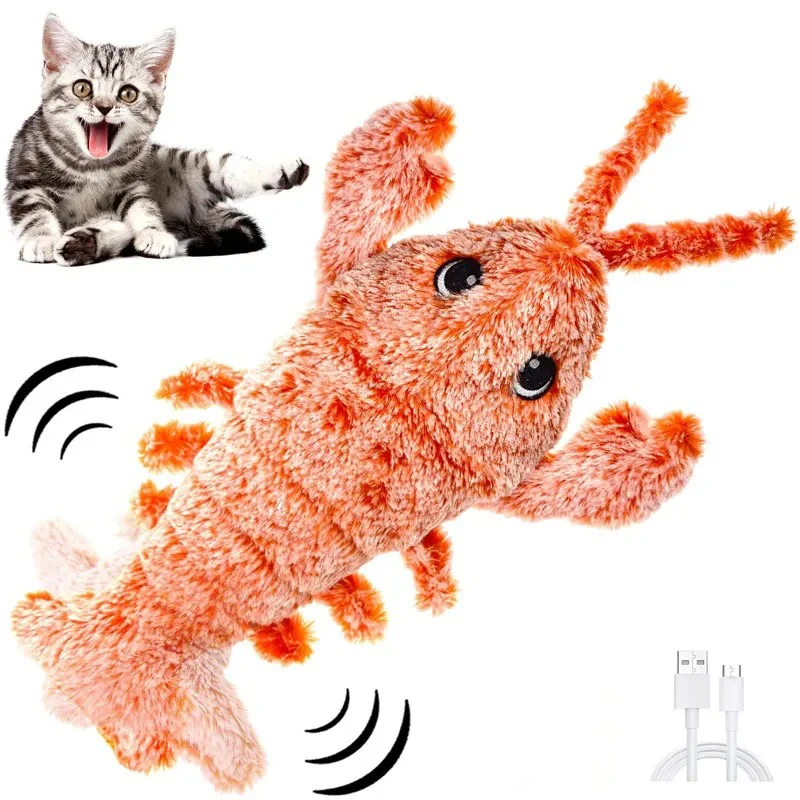 

Electric Jumping Lobster Cat Toys Interactive Soft Floppy Pet Dog Stuffed Simulation Animal Toy USB Rechargeable Washable