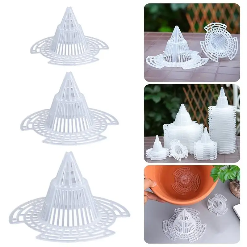 Flowerpot Gasket 10pcs Leakproof Flower Pot Hole Mesh Cup Conical Bonsai Pot Bottom Net Coniform Grid Mat Anti-Rot Root Filter Cover Hole Pad