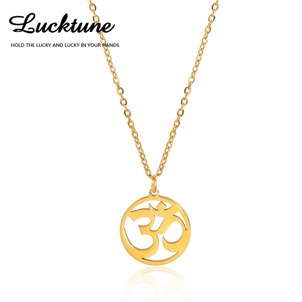Collier Pendentif Ohm / Aum - Cabochon Coloré, Chaîne 60 Cm, Style Indien Buddha, Neuf