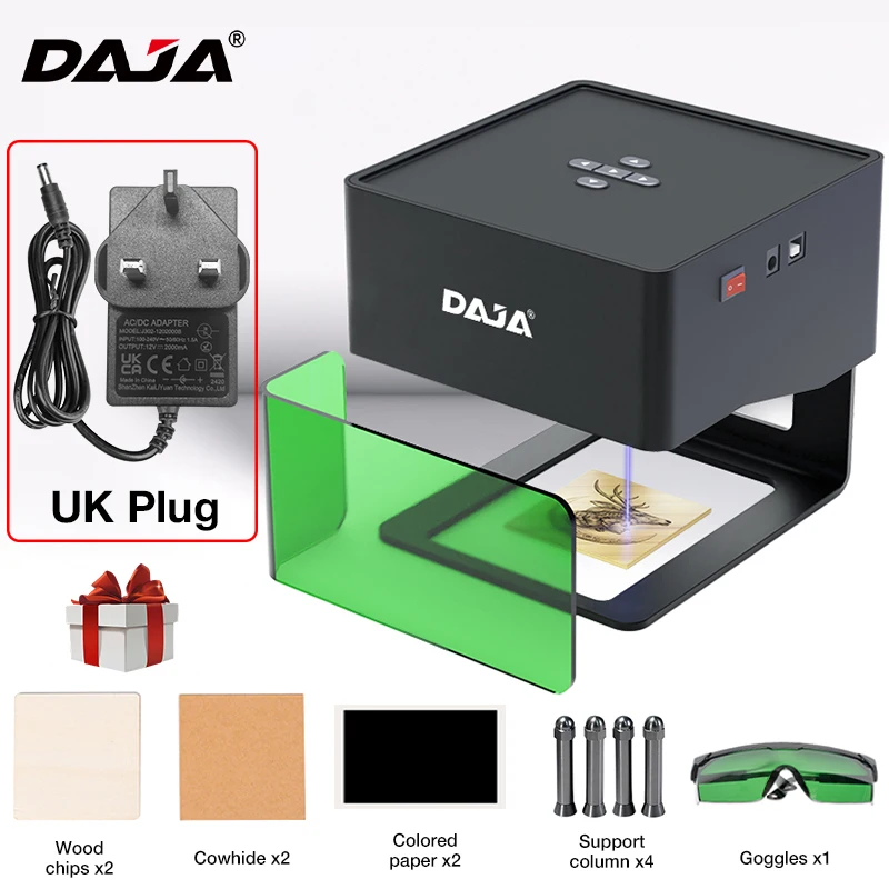 DAJA DJ6 آلة تحديد الشعار بالليزر لآلة وسم الأعمال الخشبية المنزلية تدعم التحكم اللاسلكي في تطبيق الهاتف المحمول BT