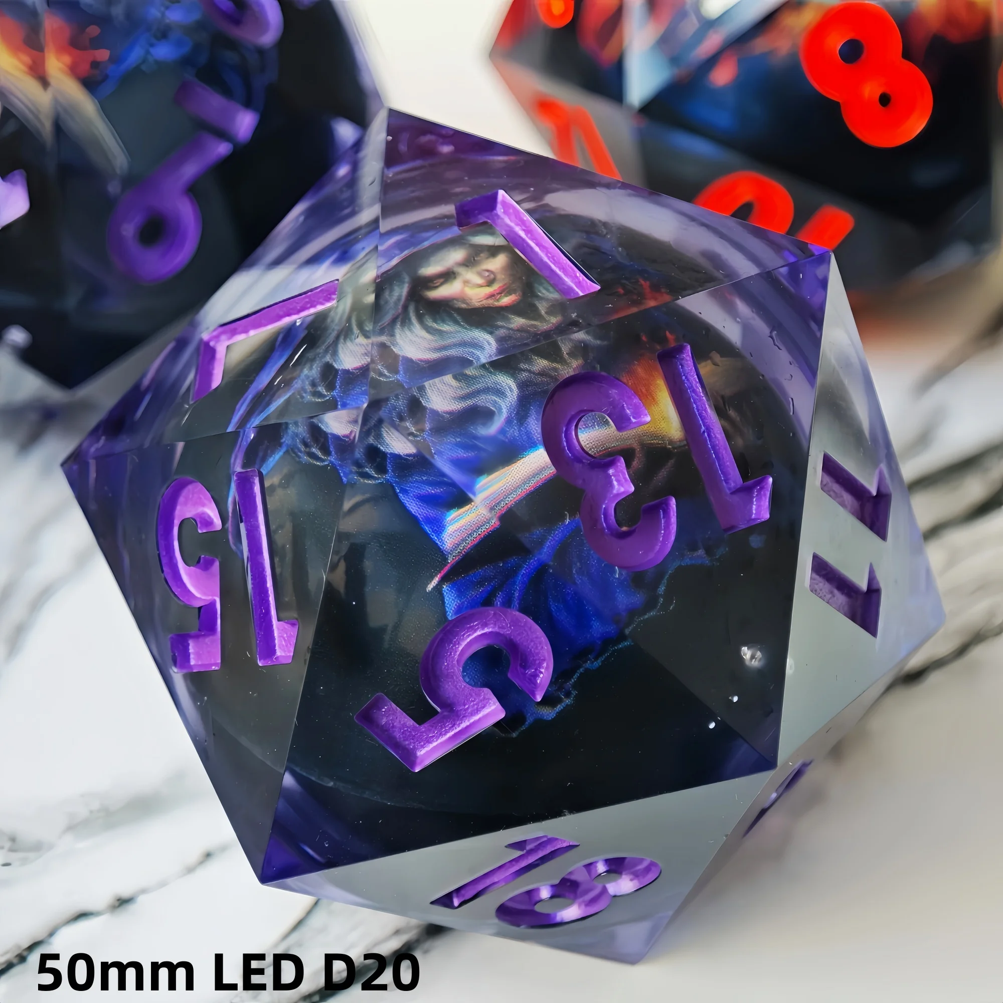 MINI PLANET Octopus Fox LED 50mm D20 Dice Huge Polyhedral Resin 20 Side Dice For RPG Board Game DND D20 Sharp Edges
