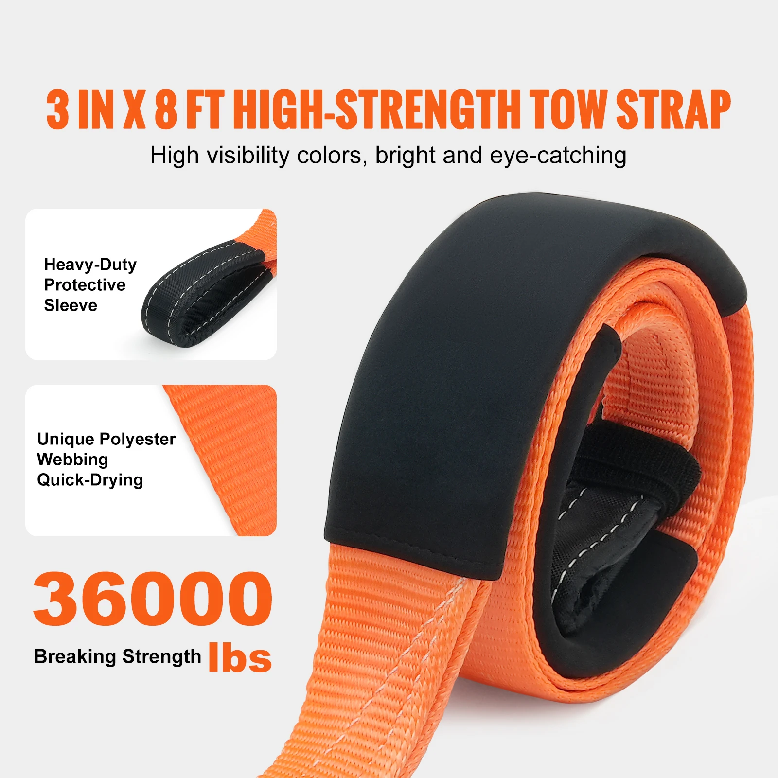 SucceBuy 20/30ft Car Tow Cable Trailer Towing Pull Rope 2/3/4in Winch Line Extension Strap for Van Road Recovery Car Accessories