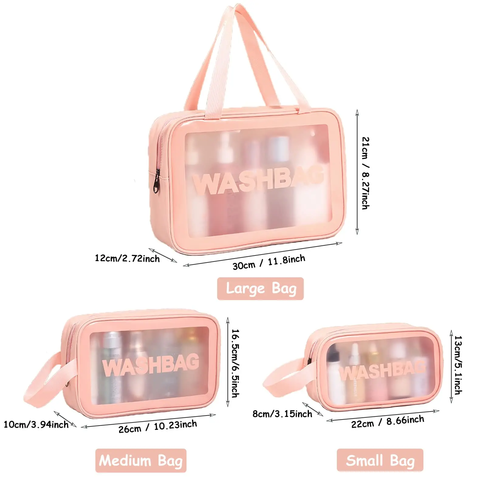 Cosmetic Bag Travel Storage Toiletry Organizer Waterproof PVC Portable Transparent Zipper Make Up Case
