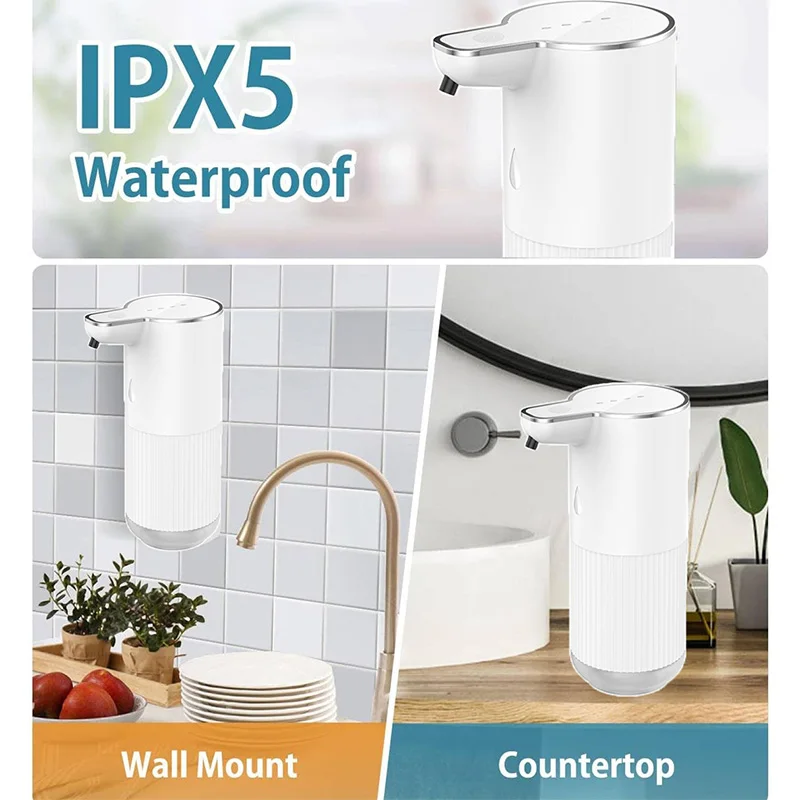 350ml Automatic Foam Gel Soap Dispenser Sensor Touchless Bathroom Smart Hand Sanitizer Washer USB Rechargeable Wall-Mounted 6