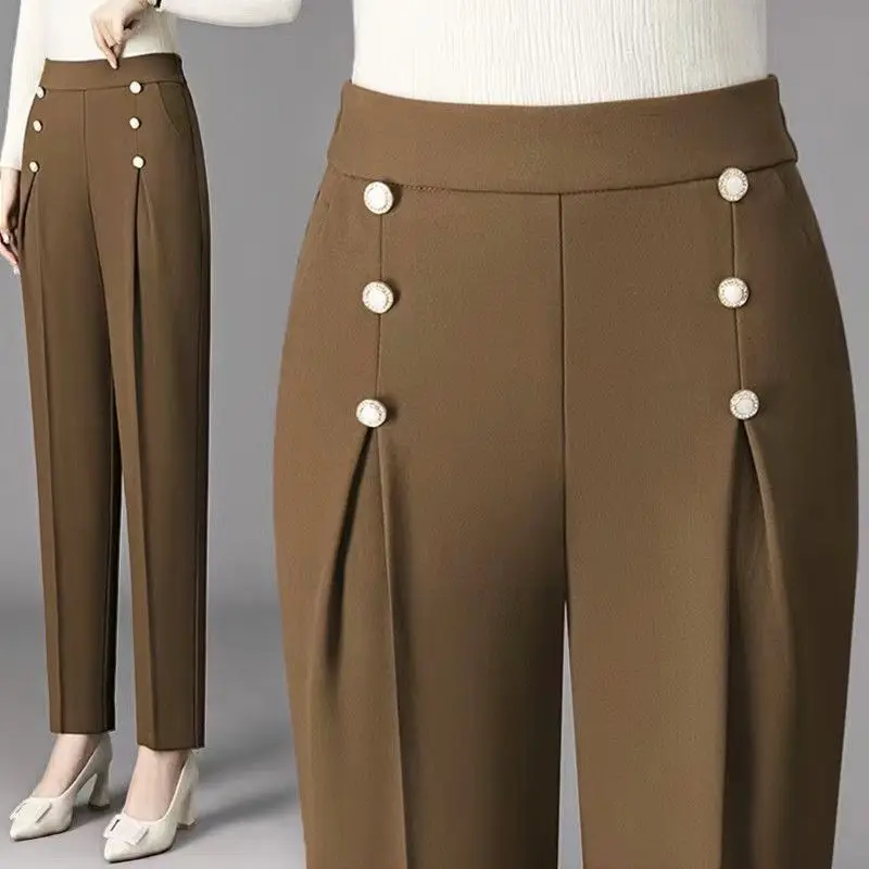 Office Lady Thin Casual Suits Pants Korean Fashion Spring Summer Streetwear Elastic High Waist All-match Solid Women Trousers
