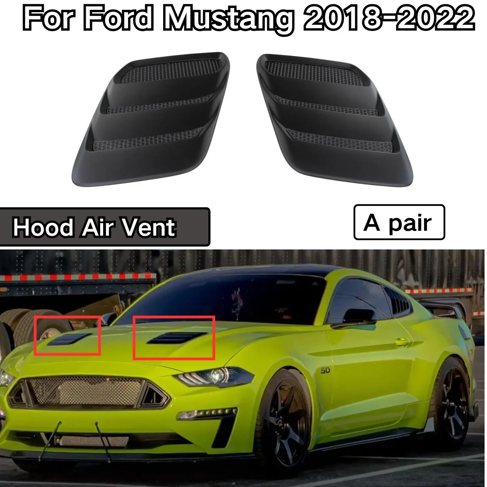 

Для Ford Mustang 2018-2022, аксессуары для капота на вентиляционное отверстие автомобиля, решетка для капота, решетка вентиляционного отверстия, матовая искусственная кожа, Модифицированная пара