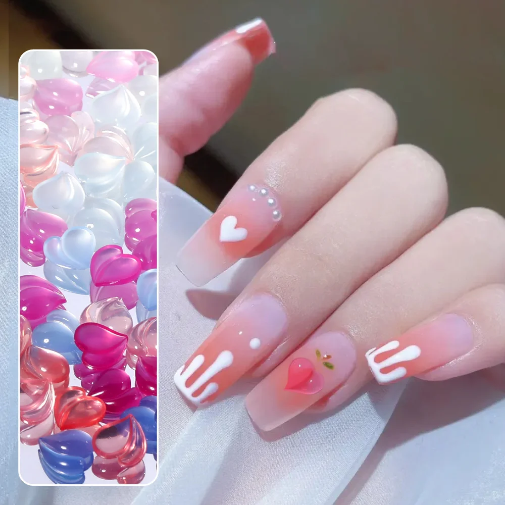 

100Pcs Peach Heart Nail Art Charms UV Sensitive Light Color Changed Acrylic Rhinestones Stone Gem Nails 3D Crystals Accessories