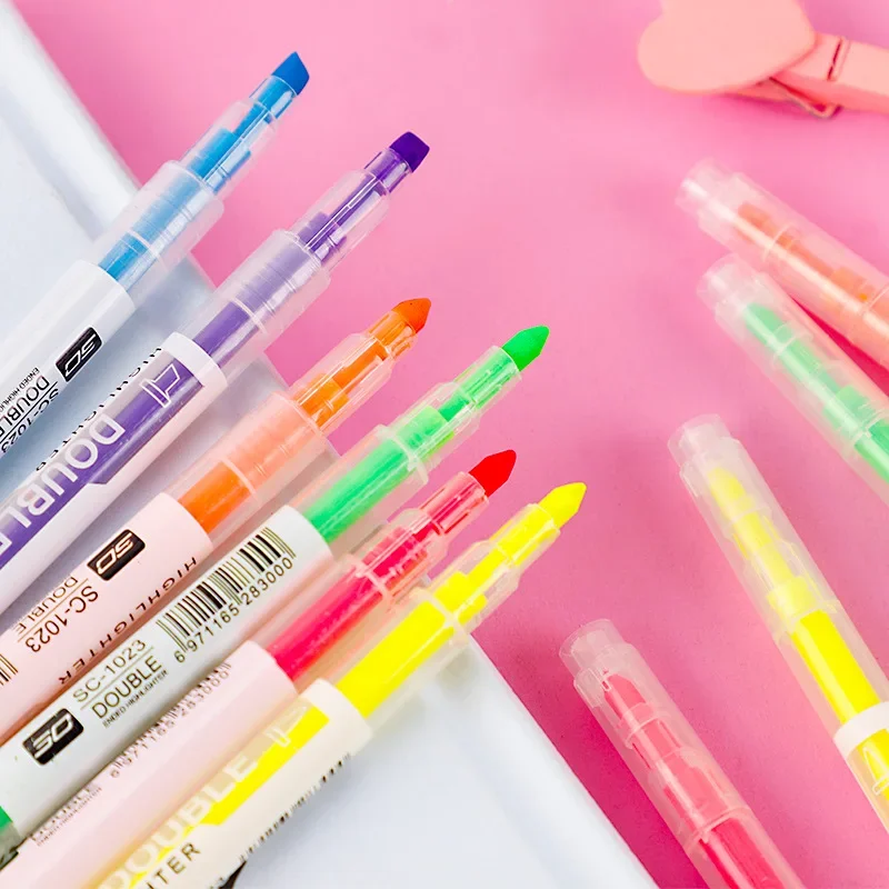 1Pc Double Headed Highlighter Pen Fluorescent Drawing Marker Pens Highlighters Art Japanese Cute Pastel Pen Stationery highlighter pen marker pen highlighter marker art marker
