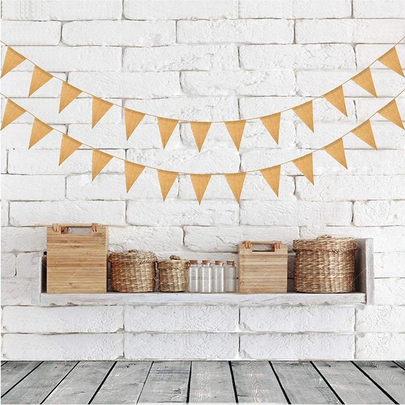 Burlap Triangle Banner Vintage Hessian Bunting Banners Flag for Holiday Birthday Wedding Graduation Decoration Party Supplies 3M birthday banner party decorations