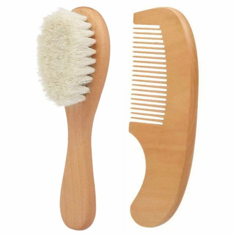 Baby Brush Newborn Baby Natural Wooden Boys Girls Soft Wool Hair Brush Head Comb Infant Head Massager Portable Bath Brush Comb for Kids baby brush