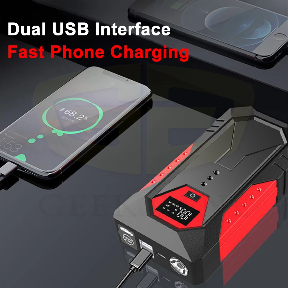 2000A Portable Car Jump Starter Power Bank Car Battery Booster Charger Starting Device Auto Emergency Start-up Cable