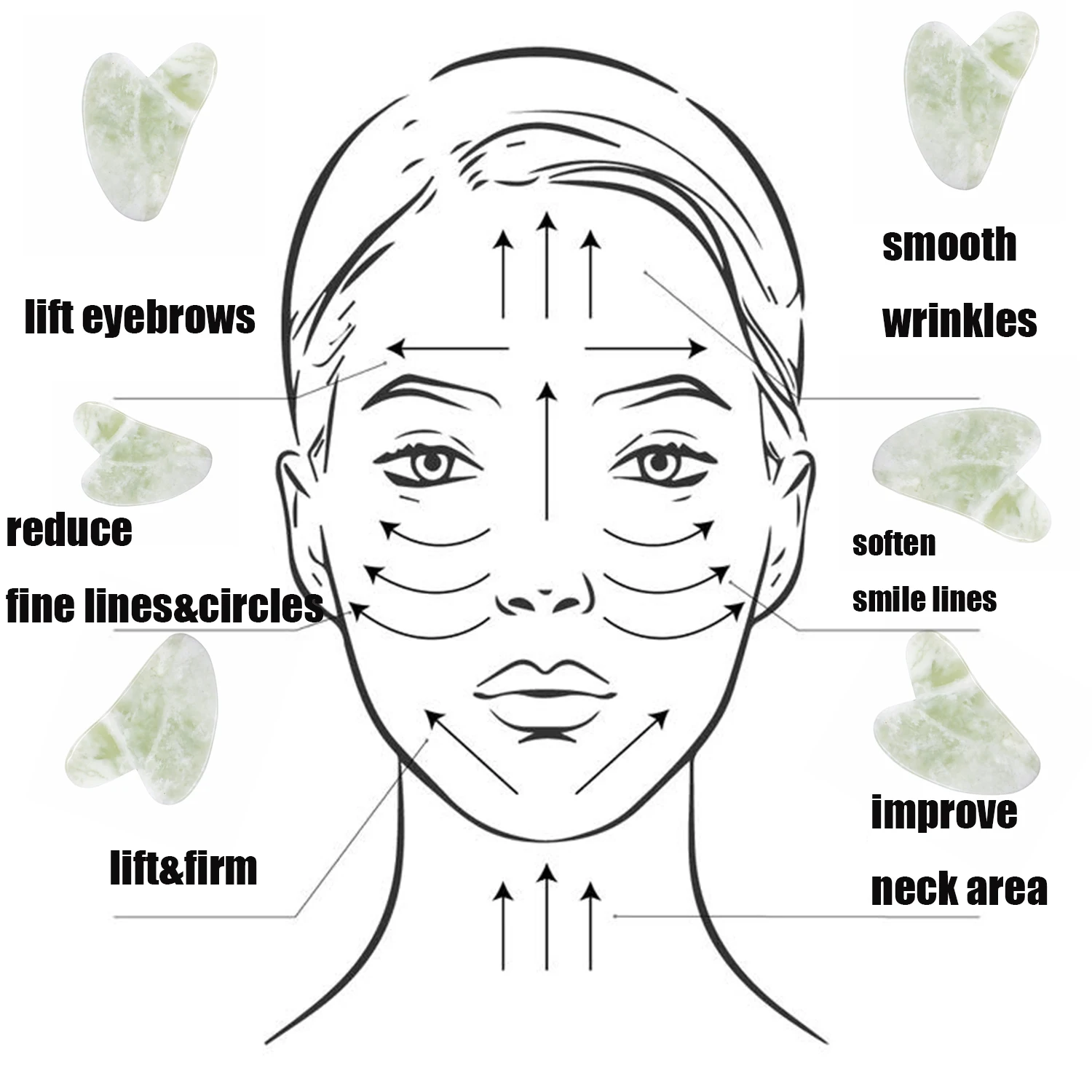 Natural Jade Guasha Scraper Face Massage Skincare Skin Scraping Gua Sha Scraper Face Beauty Body Slim anti Wrinkles Massager 3