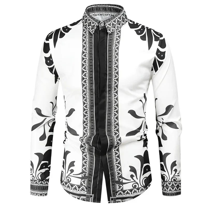 

Men's Western totem tribe lapel long -sleeved shirt soft material 2023 new style casual outdoor men's top shirt