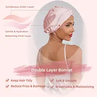 Bonnet de nuit réglable en Satin de soie pour femmes, cheveux longs bouclés, Double couche, pour dormir de nuit, bonnet de nuit unisexe 3
