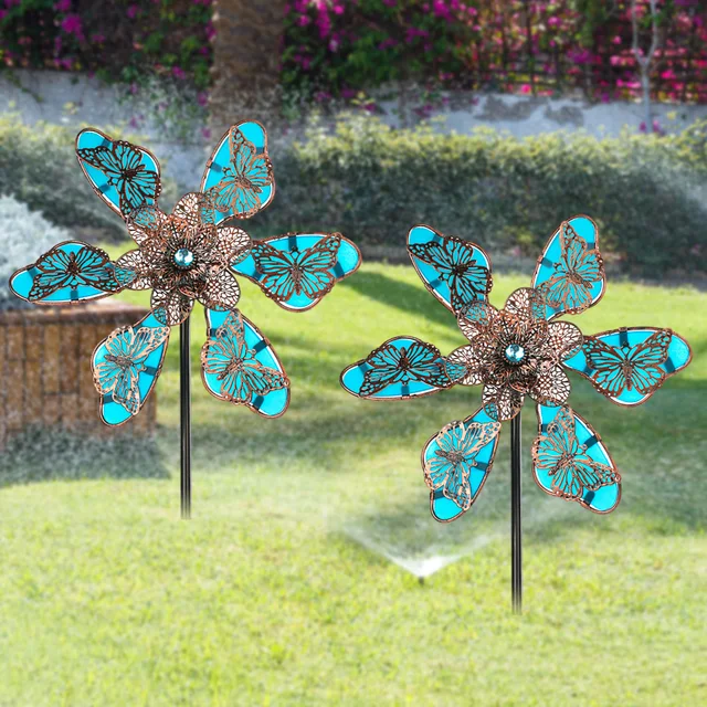 Világító Pillangó Szélmalom Szobor Kézműves Vasművészeti Kerti Party Ajándék Otthoni Dekoráció Kültéri Udvarhoz