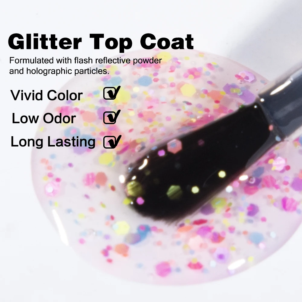 KODIES GEL New Glitter Top Coat Confetti Topper UV Gel Nail Polish Semi Permanent UV/LED Nail Gel Finish Mix Sequins Manicure 4