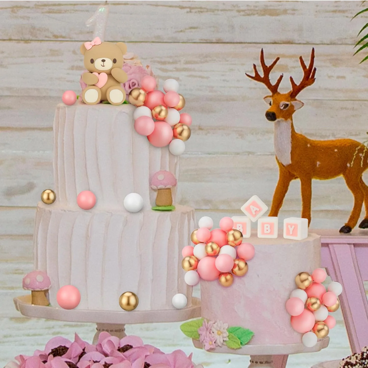 29 stuks bal taart topper beer taart topper met schattige beer roze BABY  brief roze goud witte schuim ballon voor baby shower taart topper -  AliExpress, image size:1500x1500