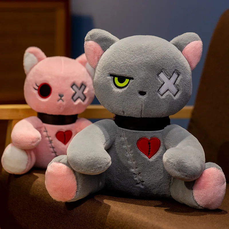 39cm Cartoon Skeleton Cat Plush Toy Black White Face Glow-In-The