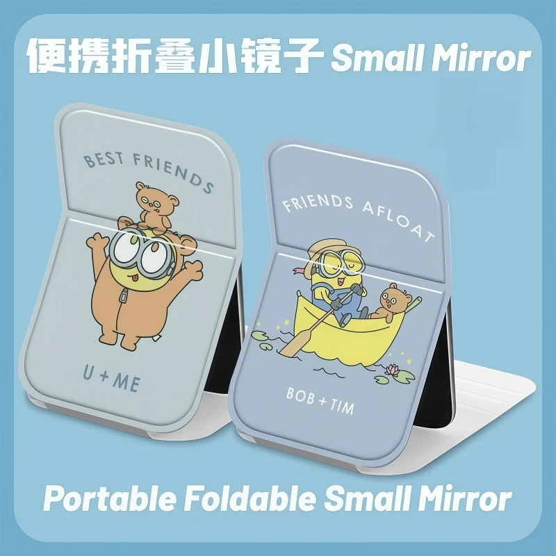 Niedlicher MINIONS Klappspiegel für Mädchen, Kosmetikspiegel für den Schreibtisch, Cartoon-Anime-Accessoire, tragbarer Make-up-Spiegel für unterwegs, Geschenk.