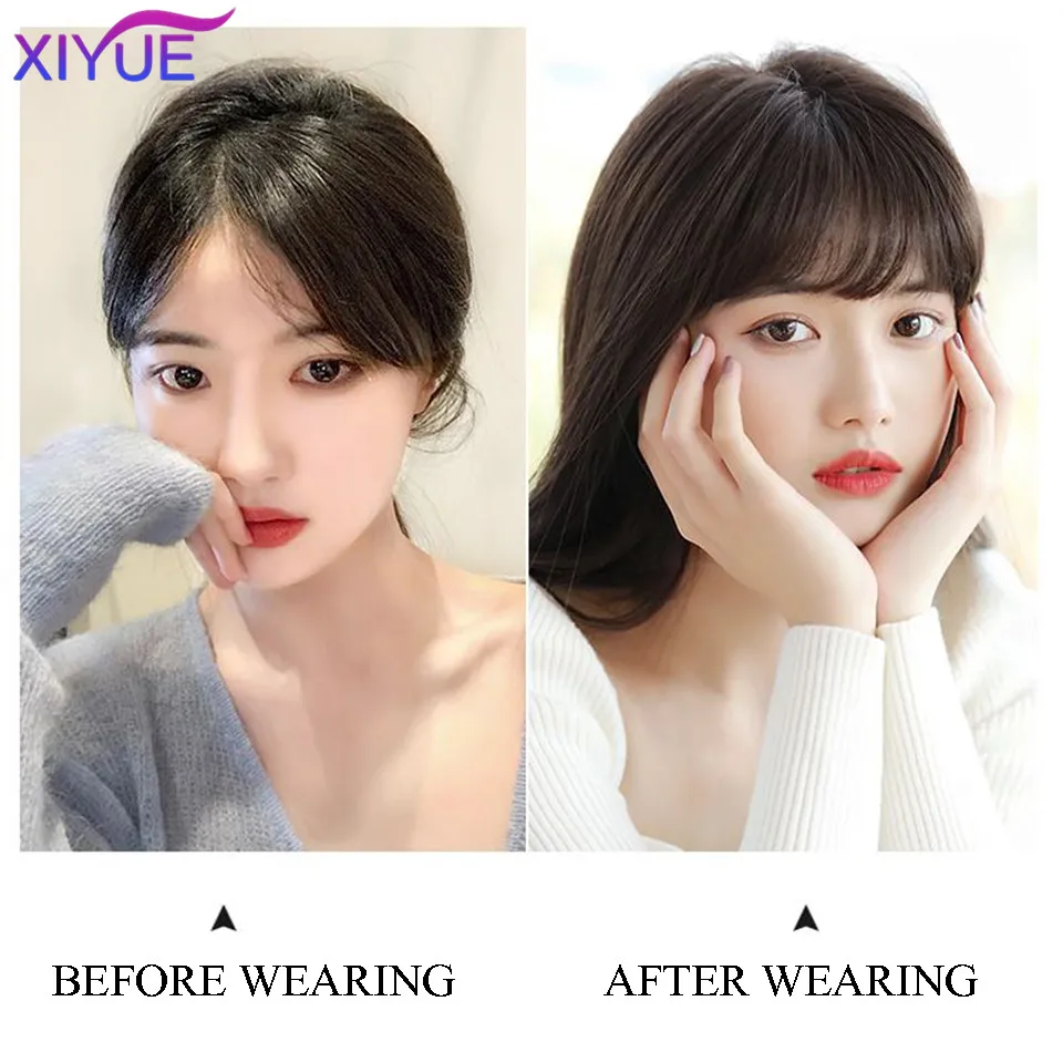 XIYUE 3D air bangs women's wig with synthetic fluffy natural hair patch on the top of the head