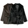 Zach Ailsa Women's Belt Decoration Collar Solid Color Medium Long Coat Autumn/Winter New Long Sleeve Loose Coat 1