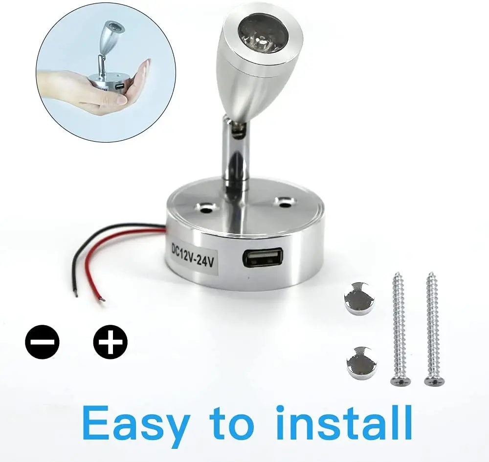 Foco de lectura LED para iluminación interior, lámpara de pared regulable con control táctil de aluminio ajustable para barco, caravana, remolque y hogar_voghion.com