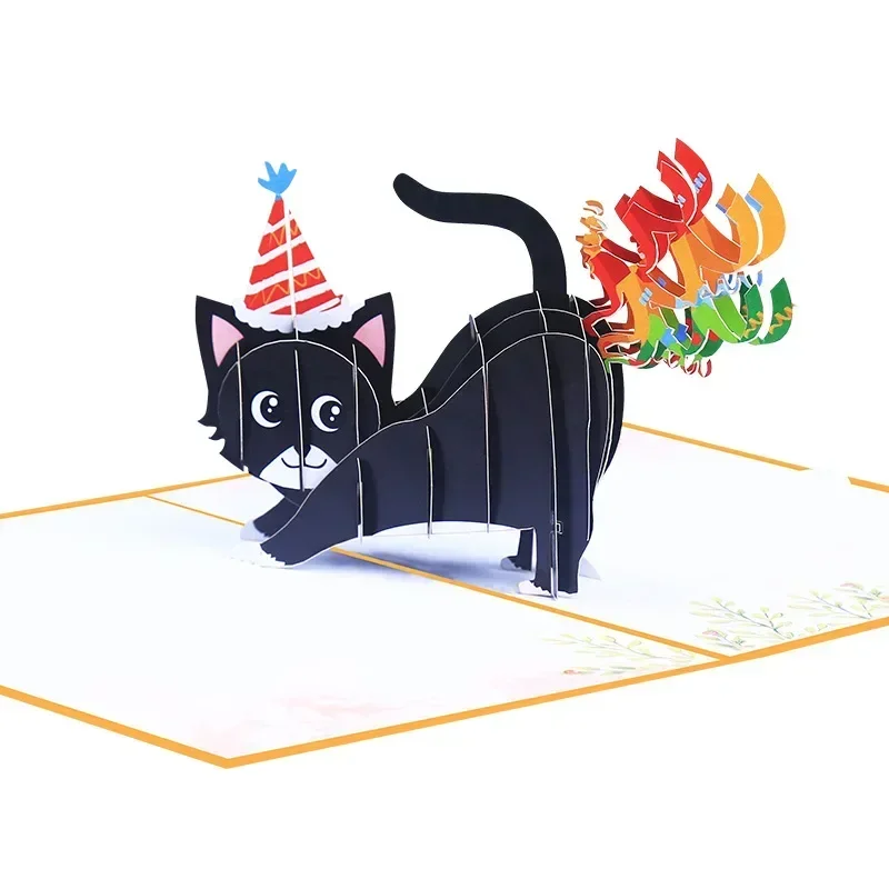 Creative color 3D card with rainbow cat birthday wishes pop-up card gift 1 pcs