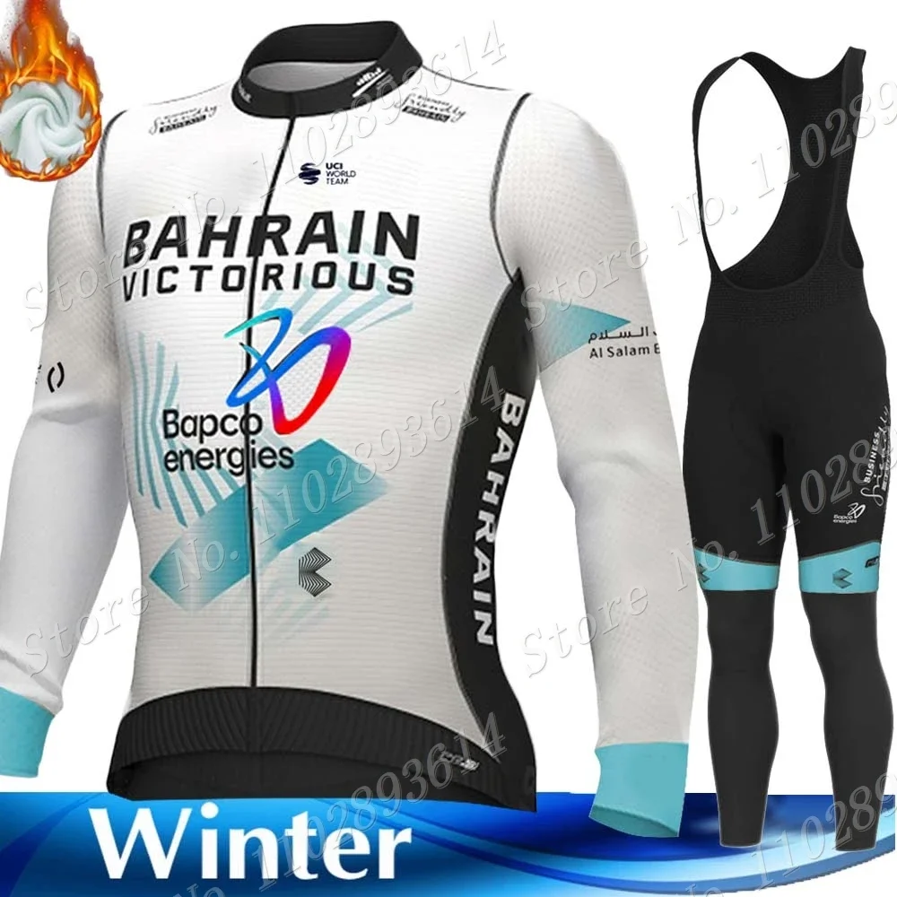 Team Bahrain Victory 2024 Winter Cycling Jersey Set Manica Lunga In Pile Termico Abbigliamento Road Race Bike Jacket Suit Mtb Ropa
