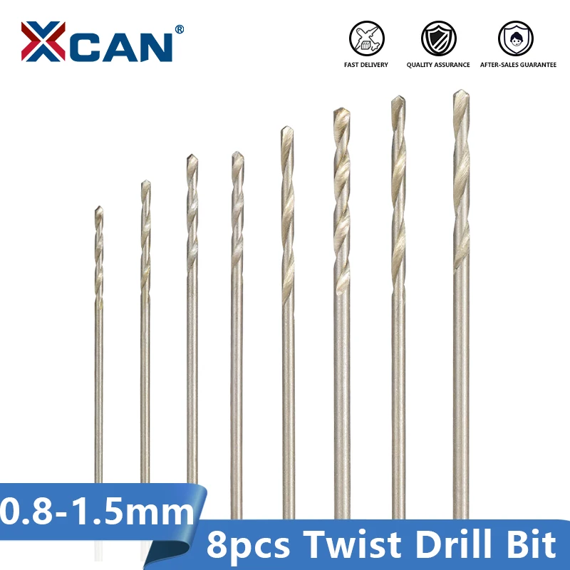 XCAN Twist Drill Bit Set 8pcs 0.8-1.5mm HSS Mini Drill for Wood Metal Hole Drilling Cutter Gun Drill Bit