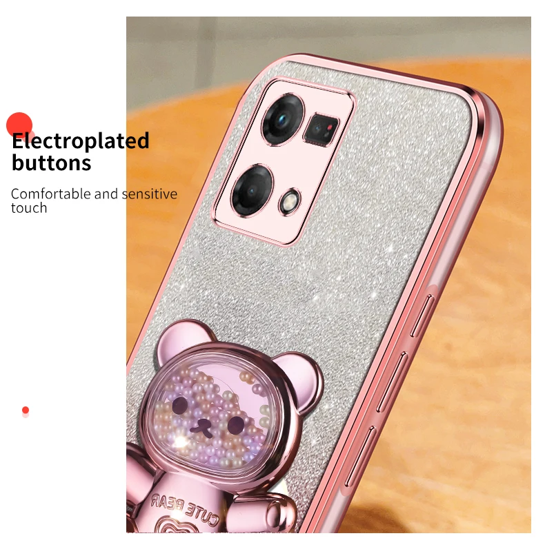 Coque de téléphone à paillettes Quicksand Bear pour Oppo 8T 4G 5G Reno 8 9 7 Pro Plus, support Reno9 Reno7 Reno8_voghion.com