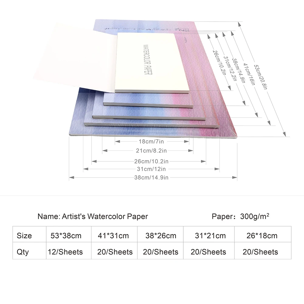 Artsecret 100% 면 수채화 용지 300gsm 페인팅용 표면 저항력이 증가한 아트 페이퍼(페인트 브러시 1개 포함)