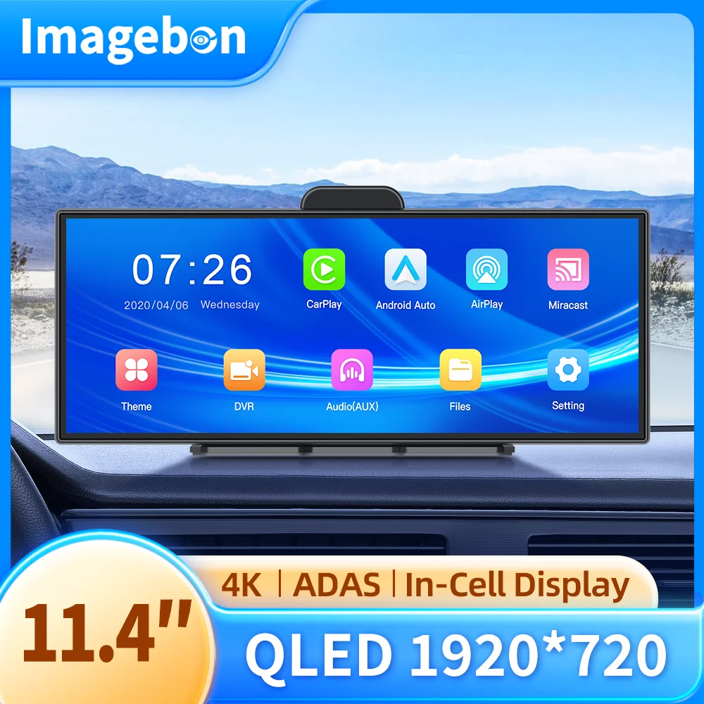 Upgraded Imagebon 11.4&Prime; H70 Pro 4K ADAS In-cell Display Car DVR Wireless CarPlay Android Auto Night Vision GPS Dash Camera