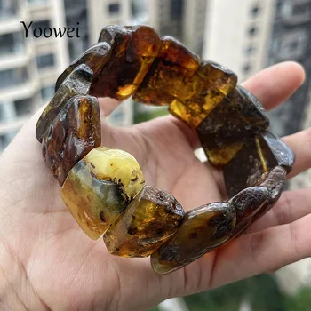 100% pulsera y brazaletes de ámbar Real para adultos, piedras originales pulidas hechas a mano, planta Báltica, nueva joyería curativa de ámbar, venta al por mayor