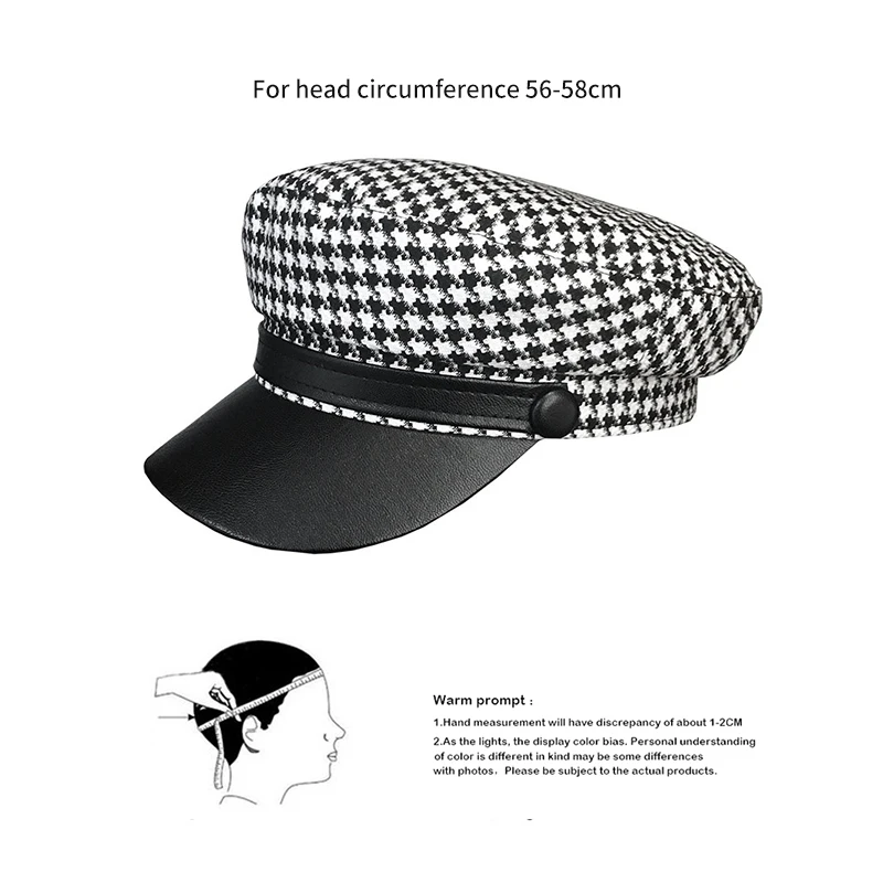 Fashion Octagonal Cap for Women Plaid leather Visors Newsboy Cap New Vintage Autumn Winter Berets Ladies Hat 3 colors