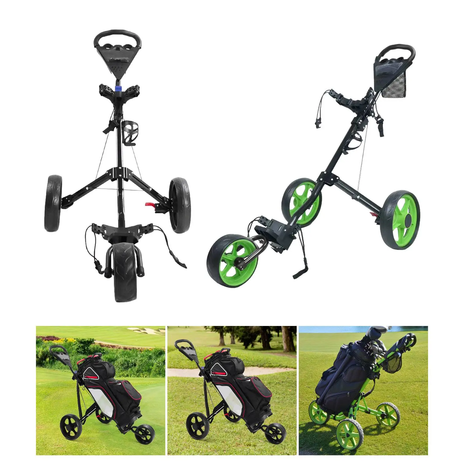 Golf Bag Pull Cart 3 Wheel Folding Storage Holder Lightweight Caddy Cart Push