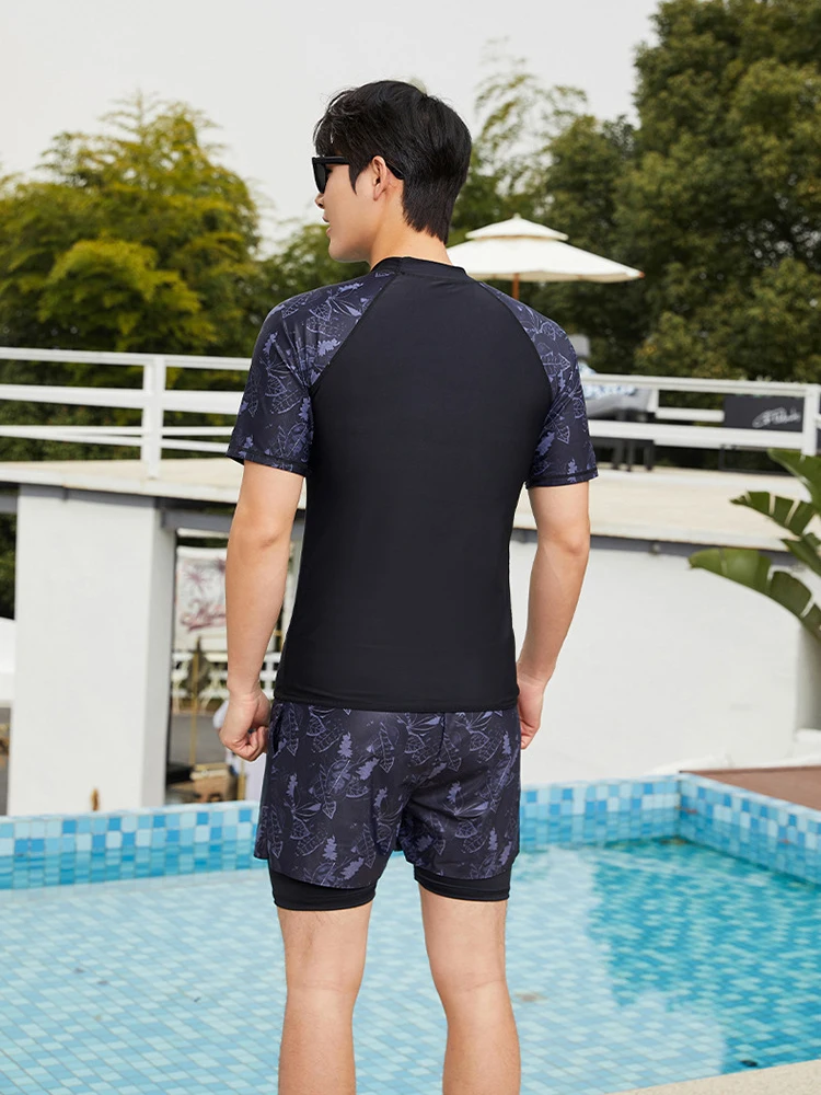 Men's Two-pieces Sun Protection UV SPF Shirts and Trunks, Short/Long Sleeve Lightweight Quick Dry Swimsuit Rash Guards Fishing