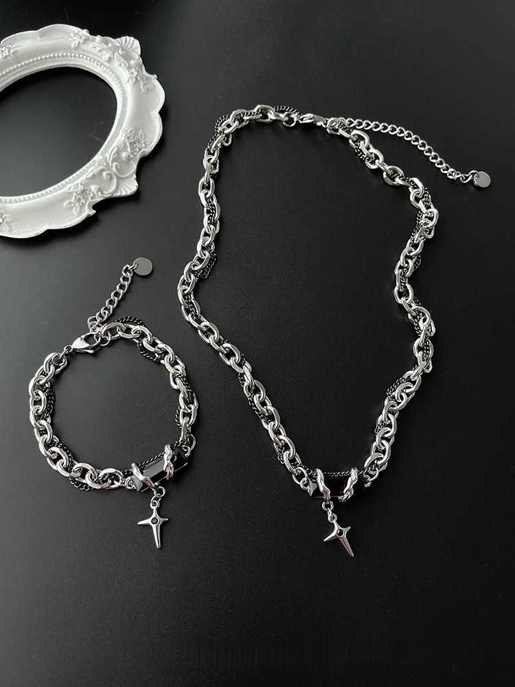 Bracelet Hip Hop Obsidian Star Bracelet For Men Women Punk Design Non-Fading Titanium Steel Luxury Charm Couple Jewelry Kpop Gift