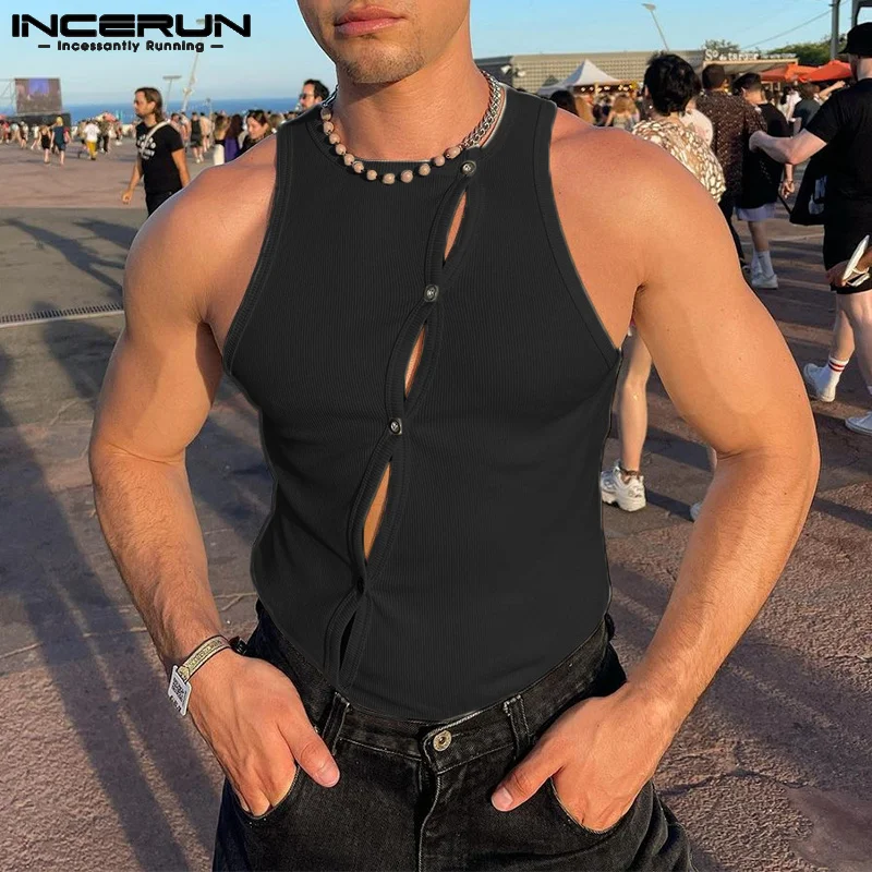 

INCERUN Tops 2023 American Style Men's Knitted Vests Fashion Casual Male Hot Selling Front Middle Button Design Waistcoat S-5XL