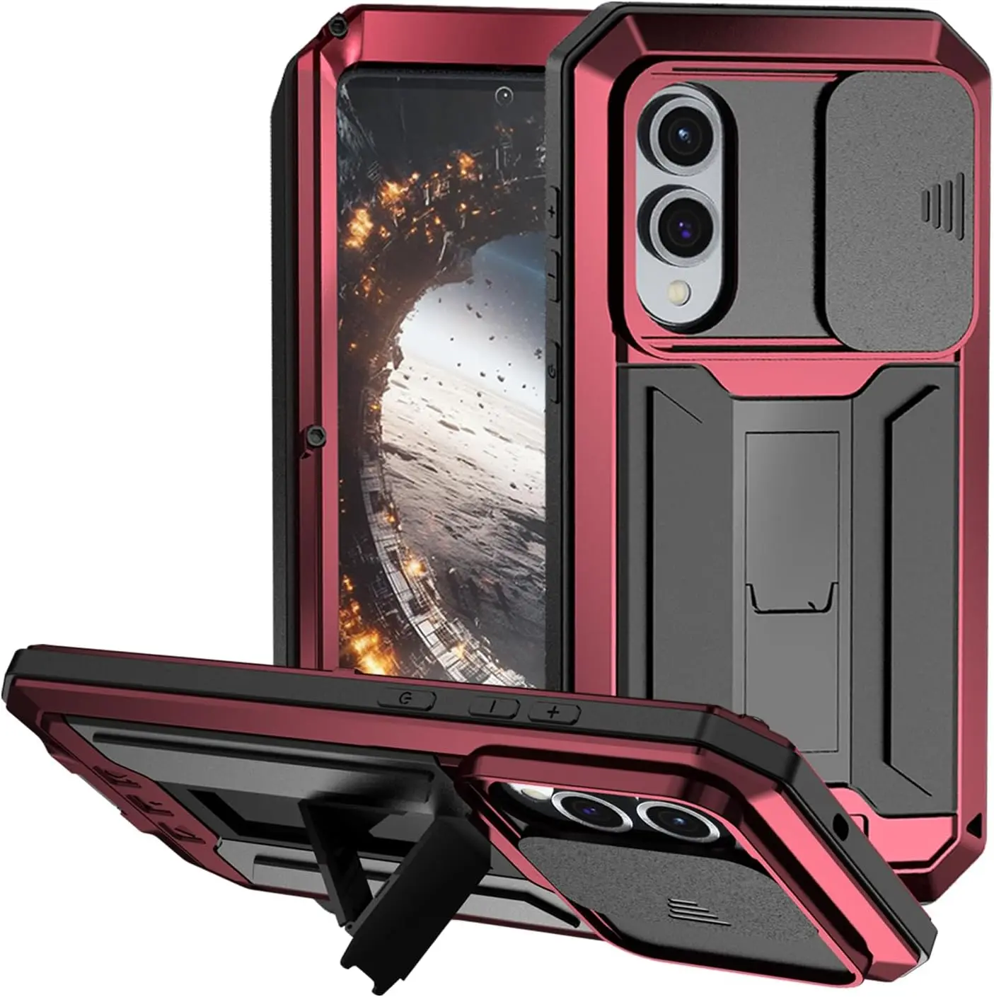 Premium Metal Case with Screen Protector, Slide Camera Cover, Kickstand, and Heavy Duty Shockproof Design