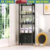 5 Tier Ladder Bookcase with Adjustable Shelves and Removable Fabric Drawer Living Room Bedroom Office Storage Organizer 1