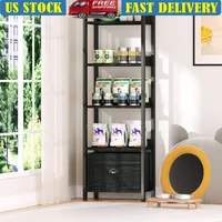 5 Tier Ladder Bookcase with Adjustable Shelves and Removable Fabric Drawer Living Room Bedroom Office Storage Organizer 1