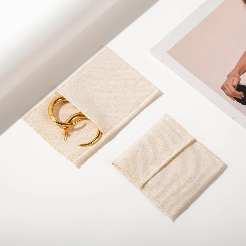 Custom Logo 8x10cm 10x10cm 14x14cm 20x15cm Recycled Small Envelope Flap Cotton Gift Jewelry Bag Pouch