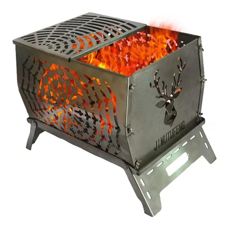 

Stainless Steel Incinerator Portable Fire Pit Burn Incinerator Cage Firewood Basin Stag Pattern Folded Winter Incinerator Barrel