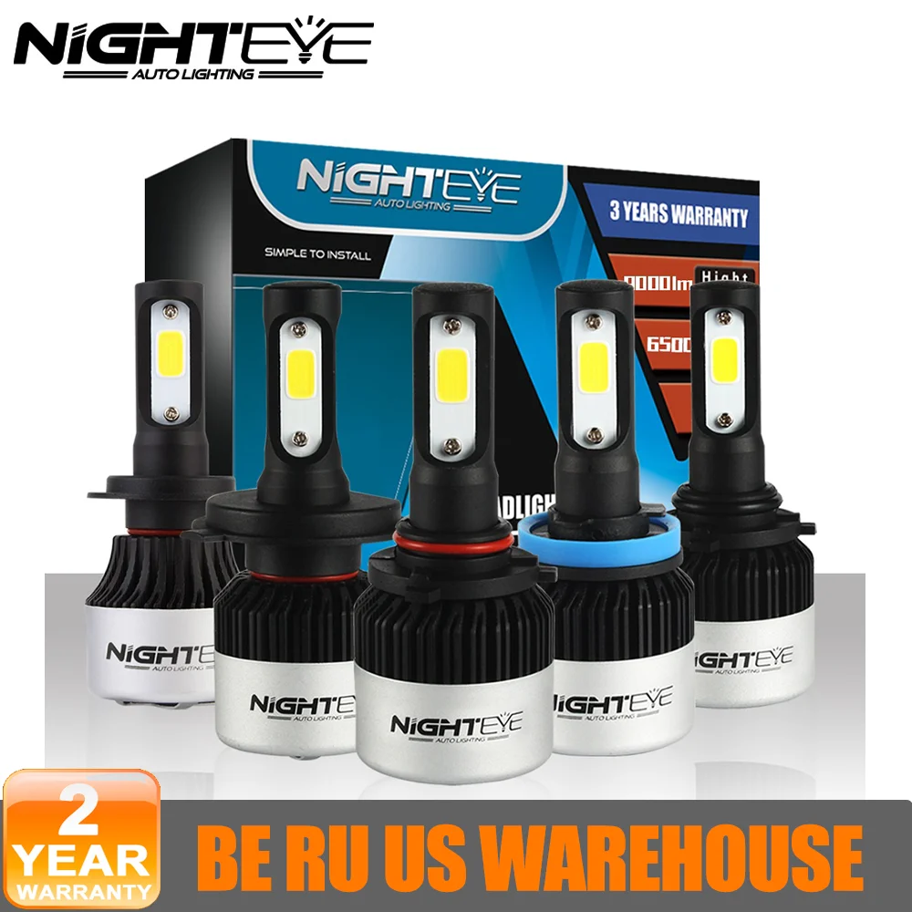 Nighteye 2x H4 HB2 LED Phare de voiture Headlight Ampoule 72W 9000LM 6500K  Blanc