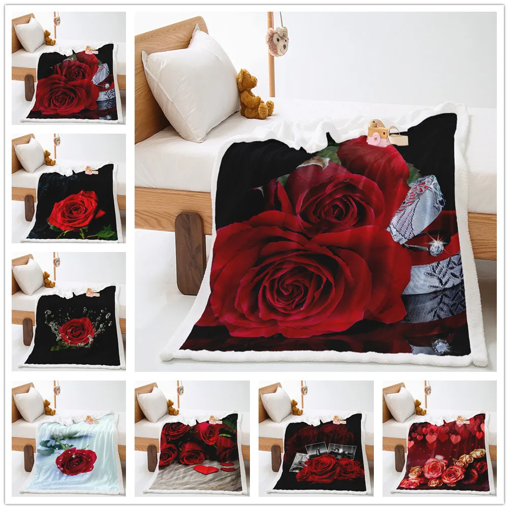 

Цветочное 3D плюшевое покрывало для кровати, дивана, мягкое теплое одеяло из искусственной кожи, чехол для сна, подарок на день Святого Валентина, одеяло из шерпы