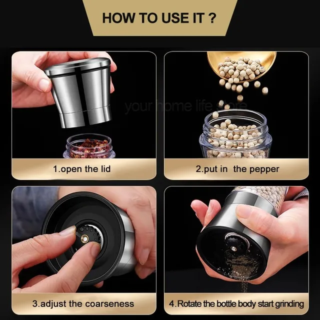 Two-in-one Pepper Grinder Stainless Steel Double-head Kitchen Gadgets Sea Salt Spice Manual Two-head Grinder 6