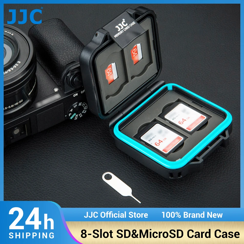 JJC SD Micro SD TF CF Card Case Holder Storage for 8 SD 16 Micro SD & 4 CF Cards Water-Resistant Anti-Shock with Carabiner & Card Removal Tool 